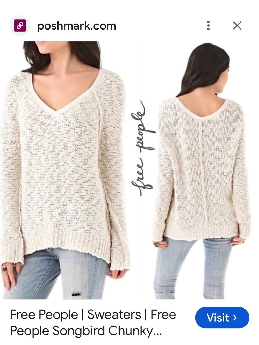 Free People Cream Open-Weave V-Neck Sweater super cute